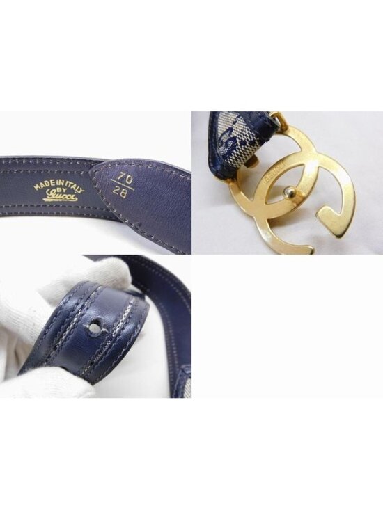 Gucci Vintage Belt GG Interlocking 70 Navy Gold main image 5